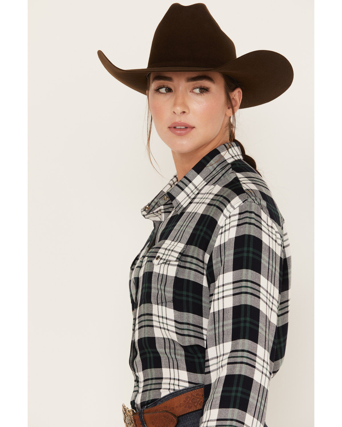 Hooey Women's Plaid Print Long Sleeve Snap Flannel Shirt