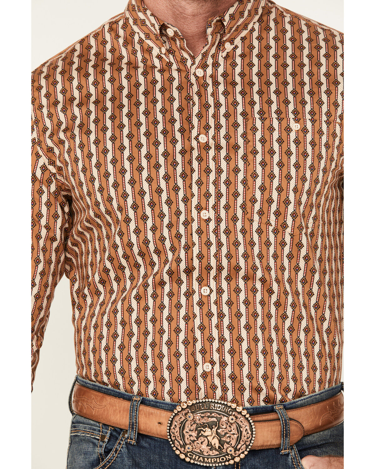 RANK 45&reg; Men's Manvel Southwestern Print Long Sleeve Button-Down Stretch Western Shirt