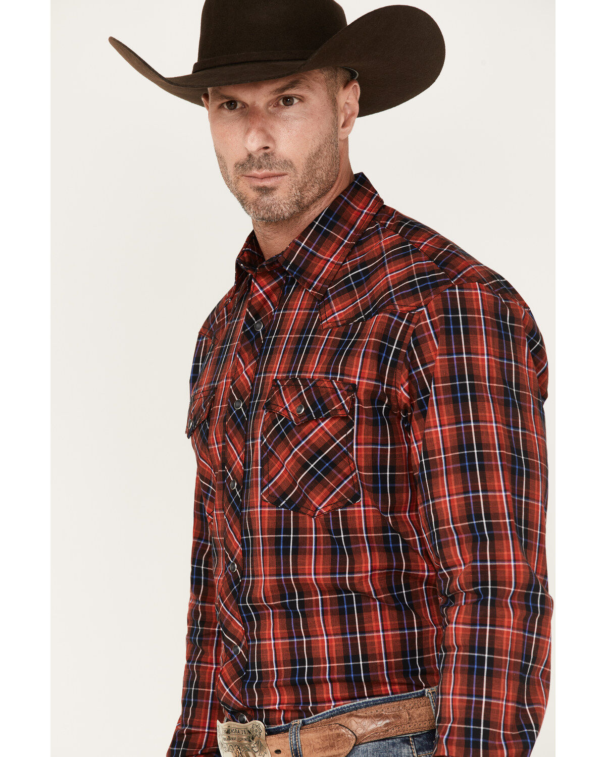 Wrangler Men's Plaid Print Long Sleeve Snap Western Shirt