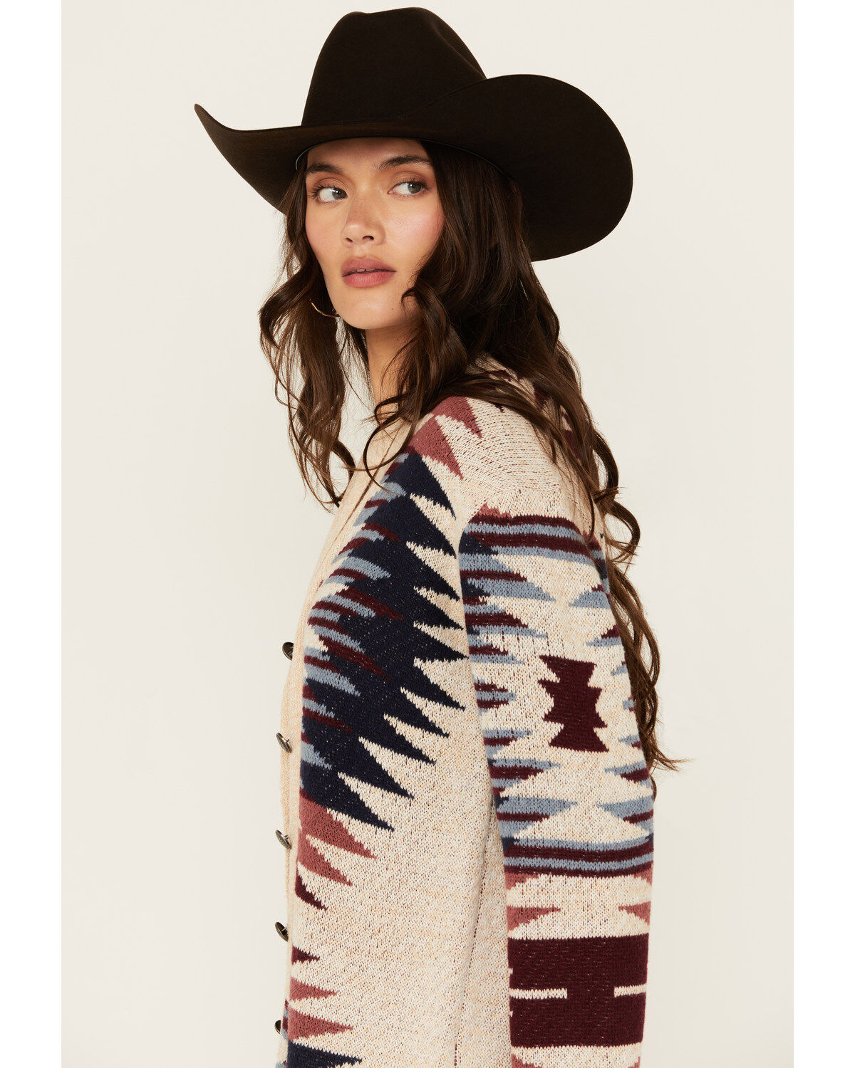 Shyanne Women's Southwestern Print Long Sleeve Button-Down Long Cardigan