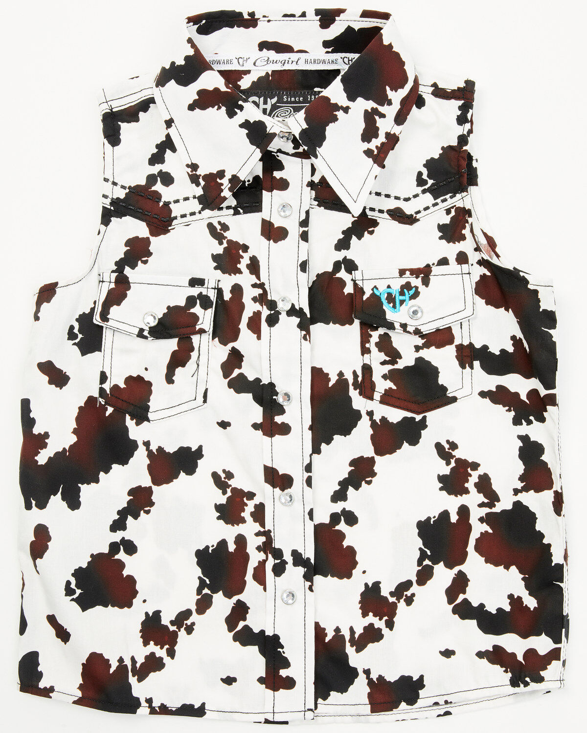 Cowgirl Hardware Toddler Girls' Cow Print Sleeveless Snap Western Shirt