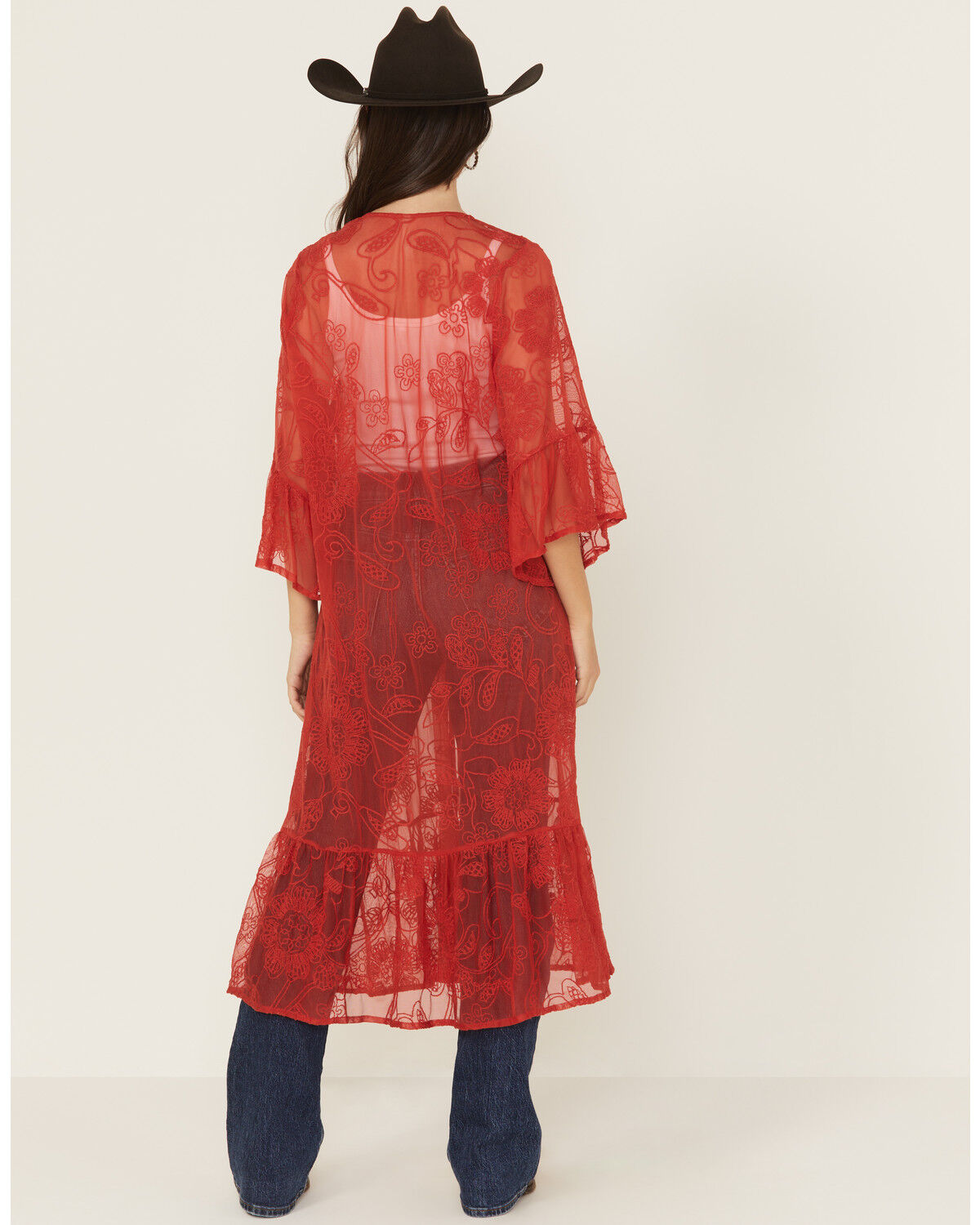 Shyanne Women's Tie-Front Embroidered Mesh Kimono