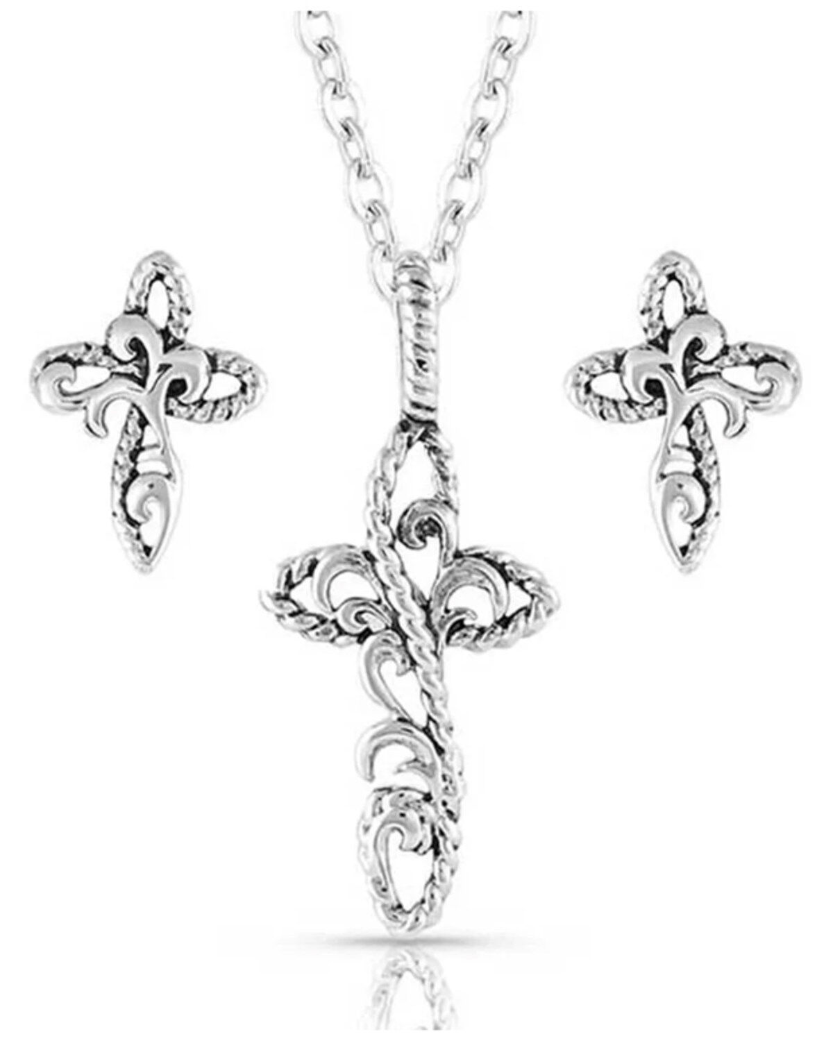 Montana Silversmiths Women's Hold Steady Faith Cross Jewelry Set - 2 Piece