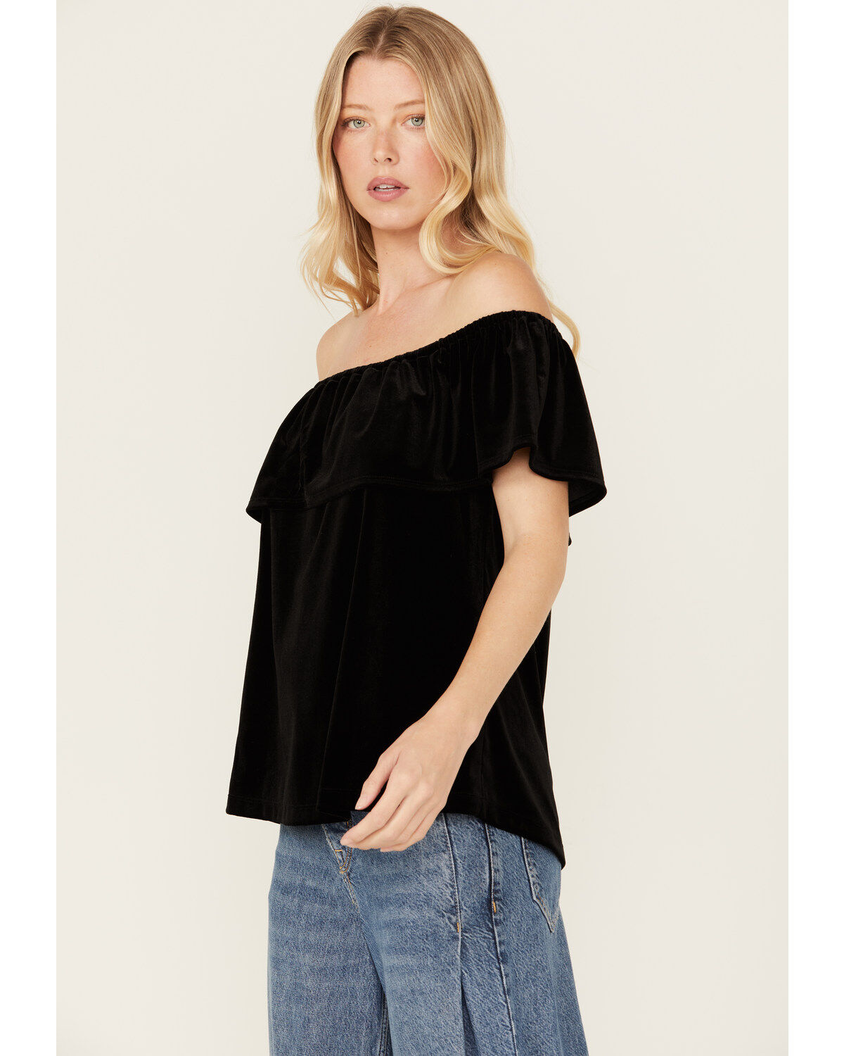 Panhandle Women's Off The Shoulder Short Sleeve Velvet Top