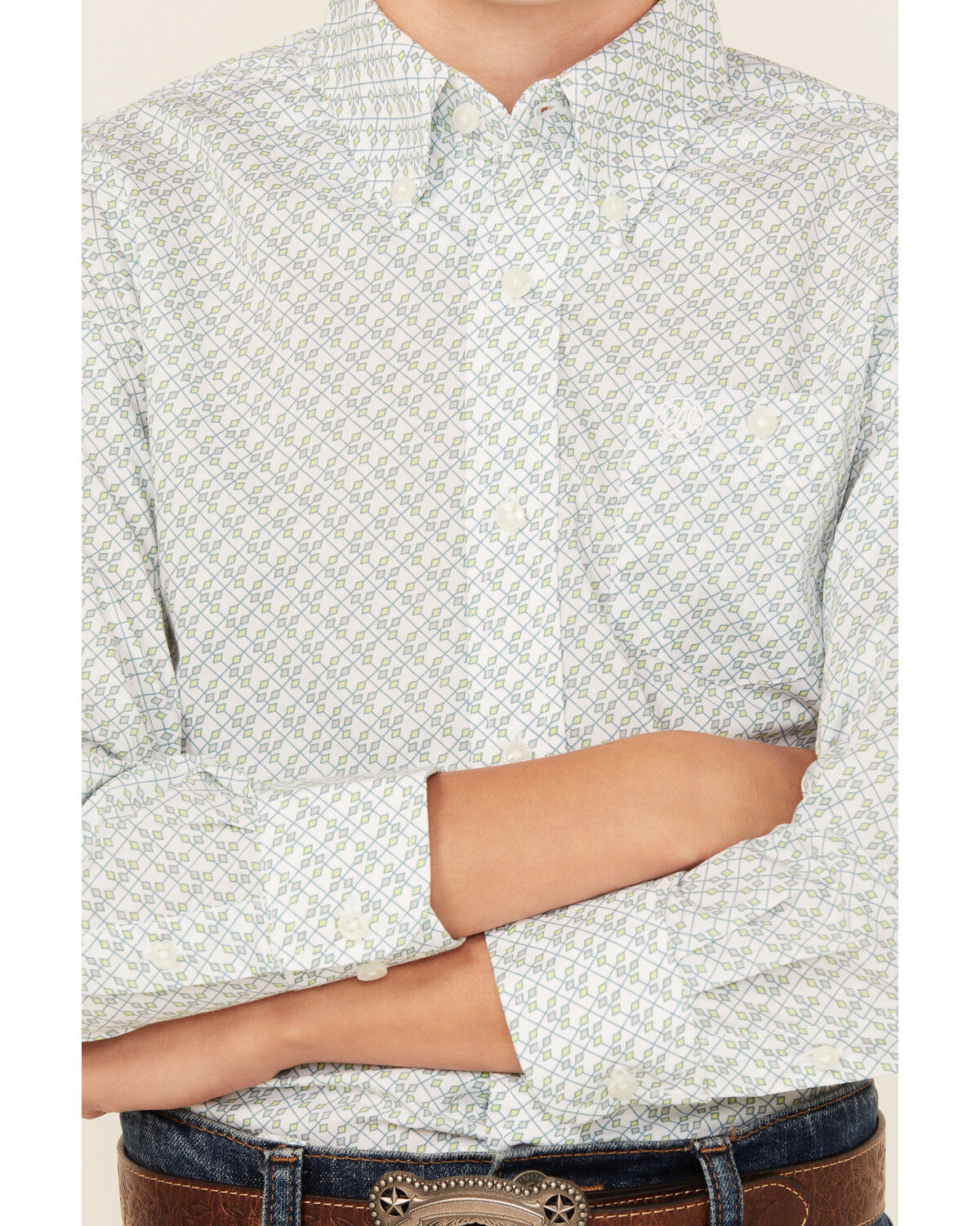 Wrangler Boys' 20x Geo Print Long Sleeve Button-Down Western Shirt