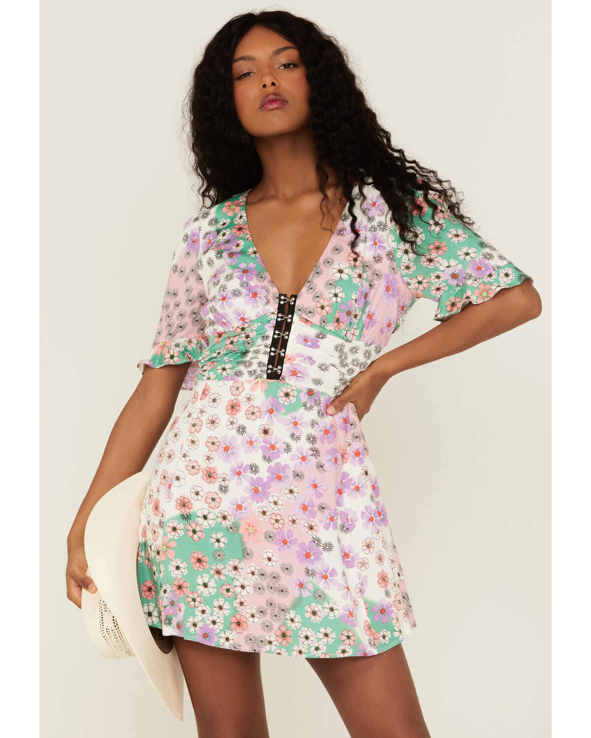 Beyond The Radar Women's Mixed Floral Print Corset Mini Dress