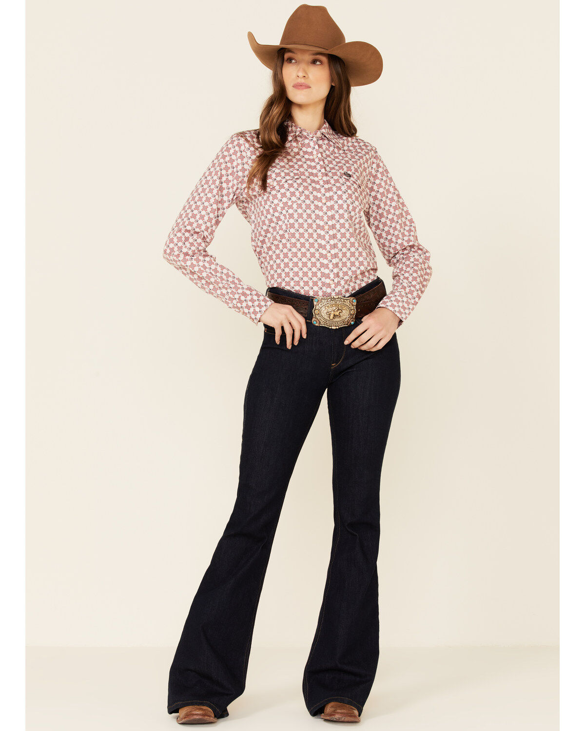 Cinch Women's Pink Geo Print Long Sleeve Snap Western Core Shirt