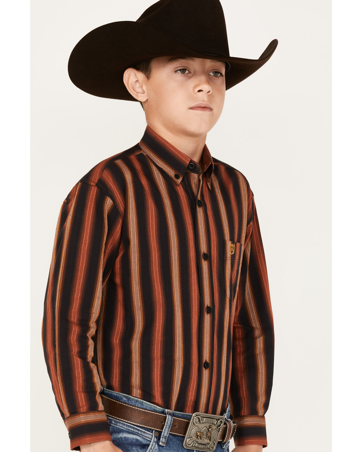 Panhandle Boys' Stripe Print Long Sleeve Button-Down Shirt