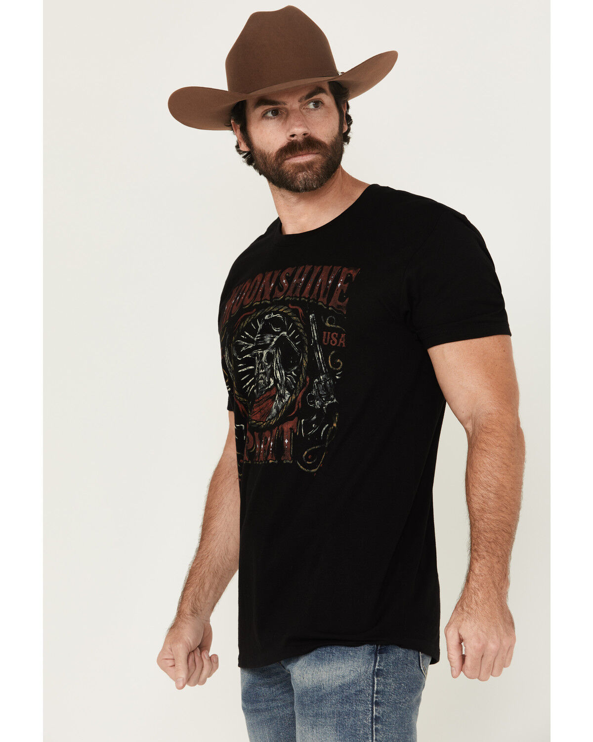 Moonshine Spirit Men's Skeleton Cowboy Short Sleeve Graphic T-Shirt