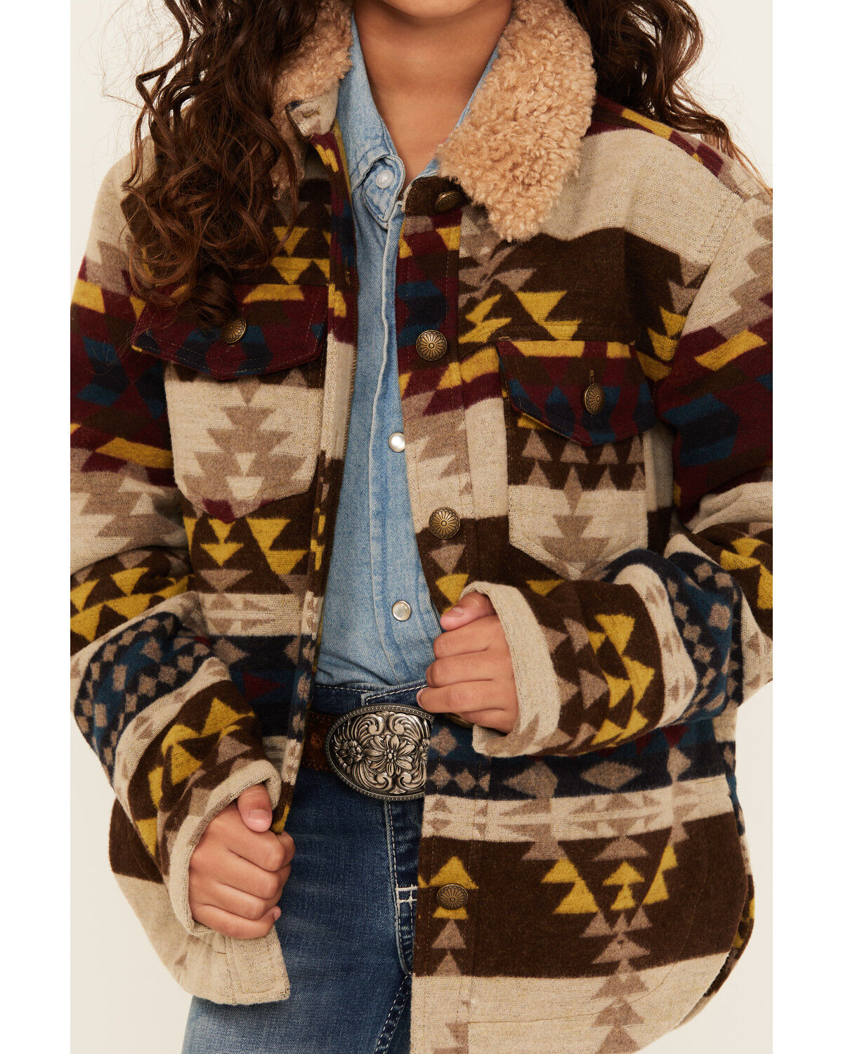 Shyanne Girls' Southwestern Print Sherpa Trim Shacket