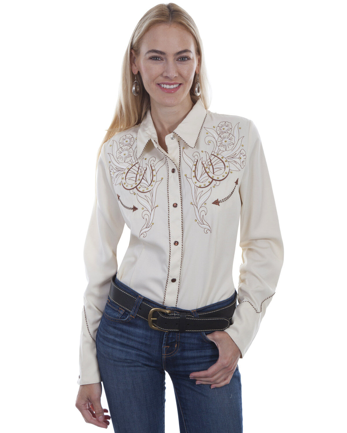 Western Scully Women's Horseshoe Long Sleeve Pearl Snap Western Shirt