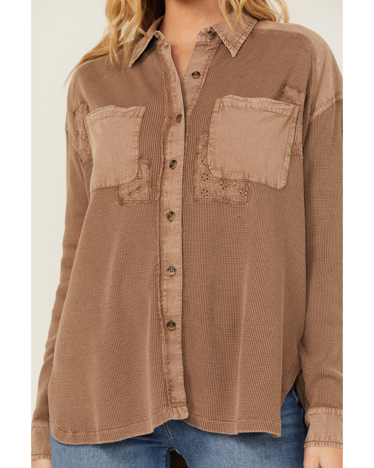 Cleo + Wolf Women's Candie Patchwork Long Sleeve Button-Down Shirt