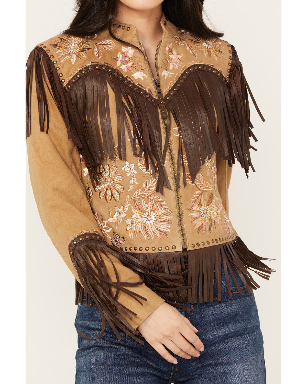 Shyanne Women's Embroidered Suede Fringe Jacket