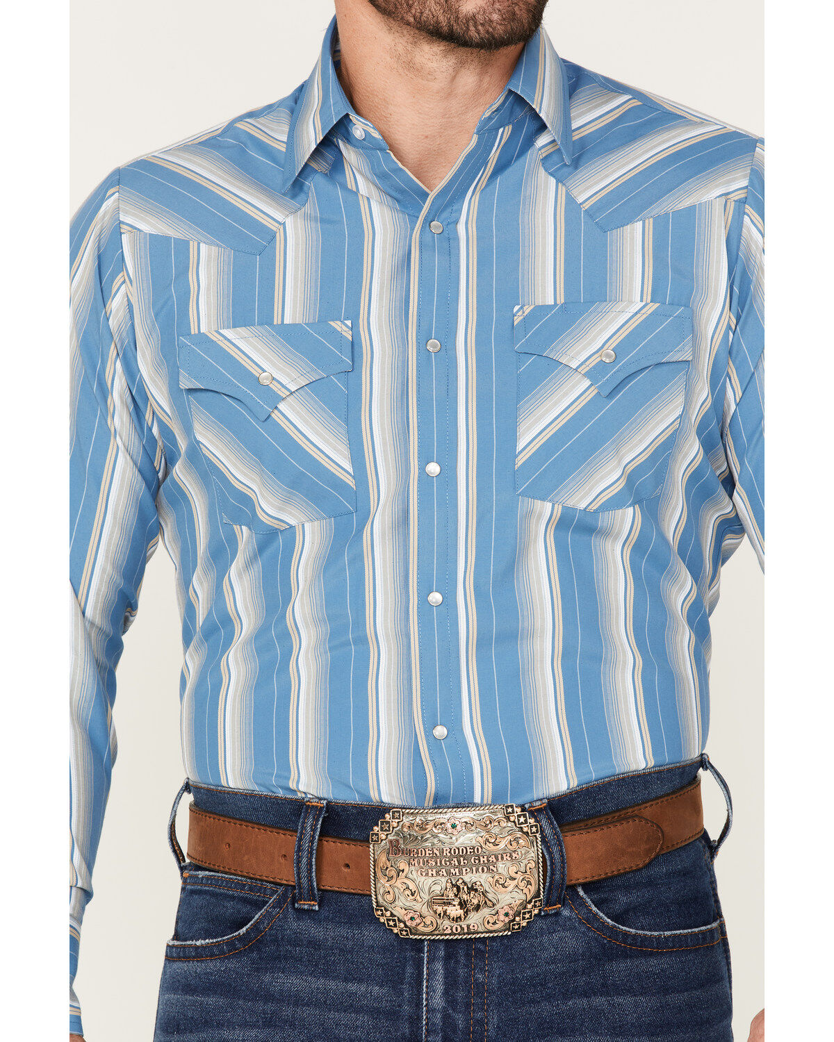 Ely Walker Men's Striped Long Sleeve Pearl Snap Western Shirt