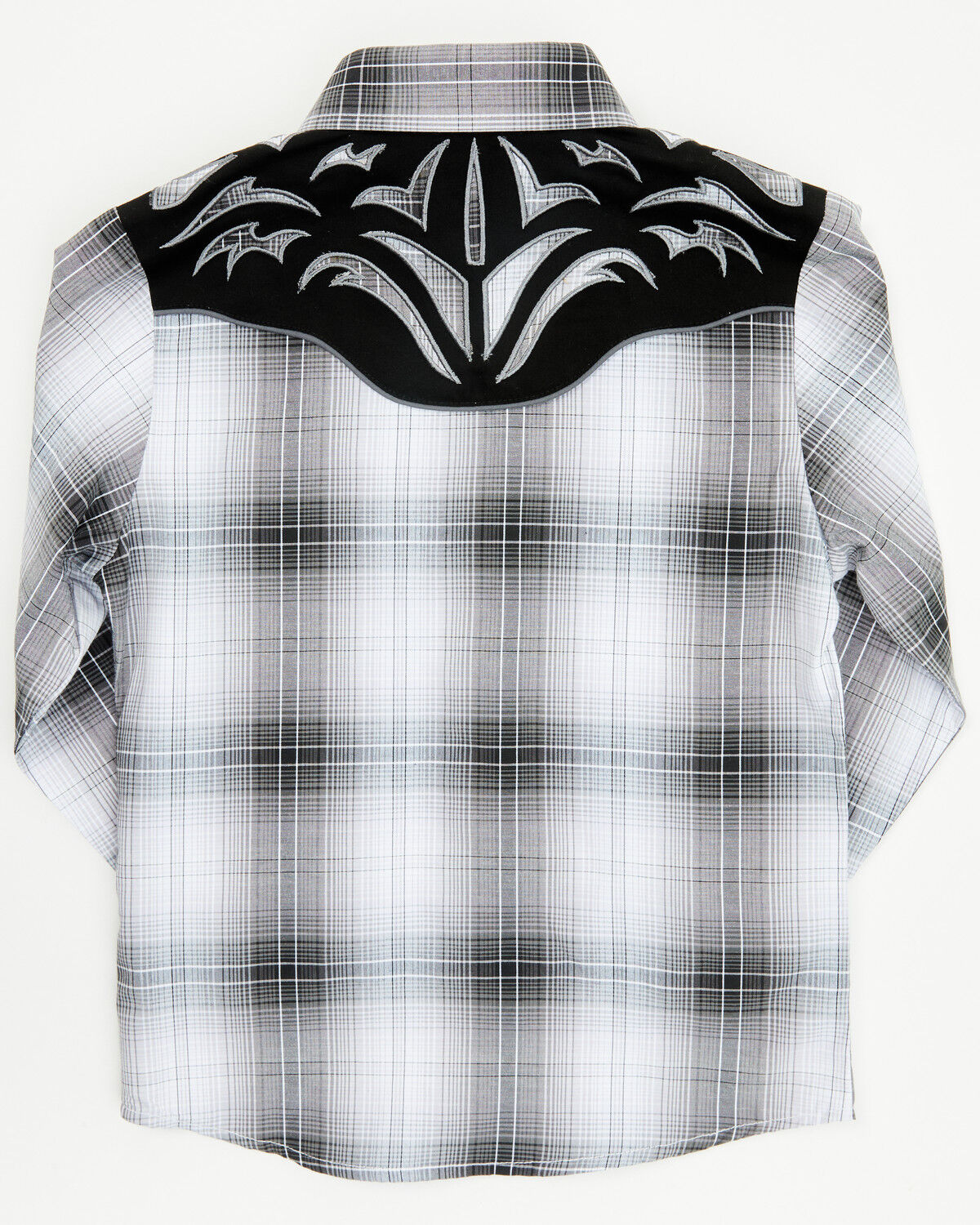 Rodeo Clothing Boys' Plaid Print Embroidered Long Sleeve Snap Western Shirt