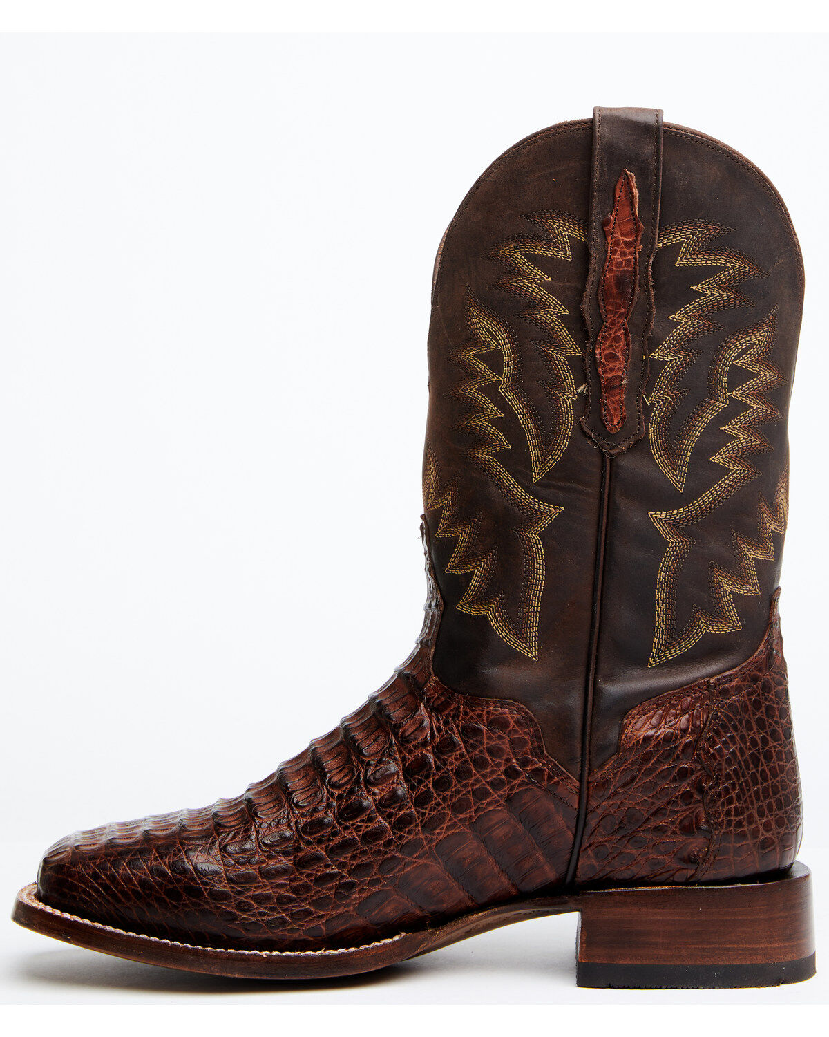El Dorado Men's Handmade Caiman Back Brass Stockman Boots - Broad Square Toe