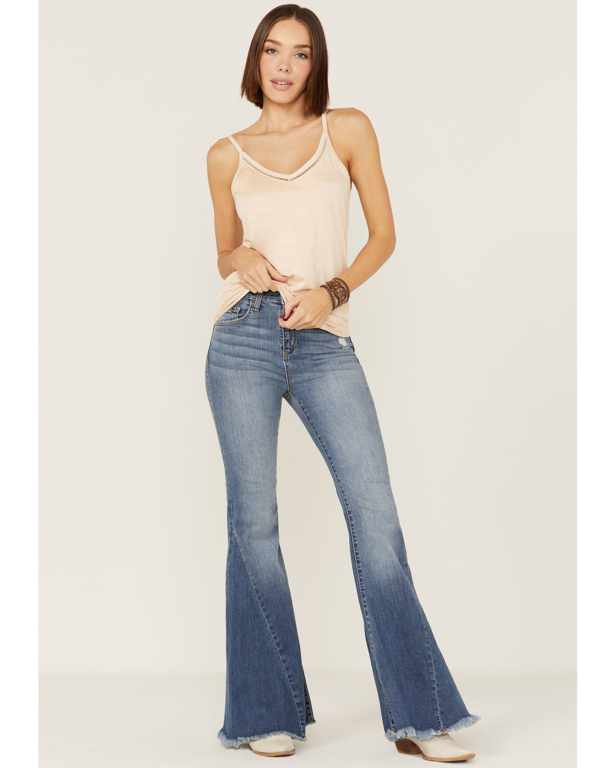 Shyanne Women's Faux Suede Lace Trim Taupe Cami