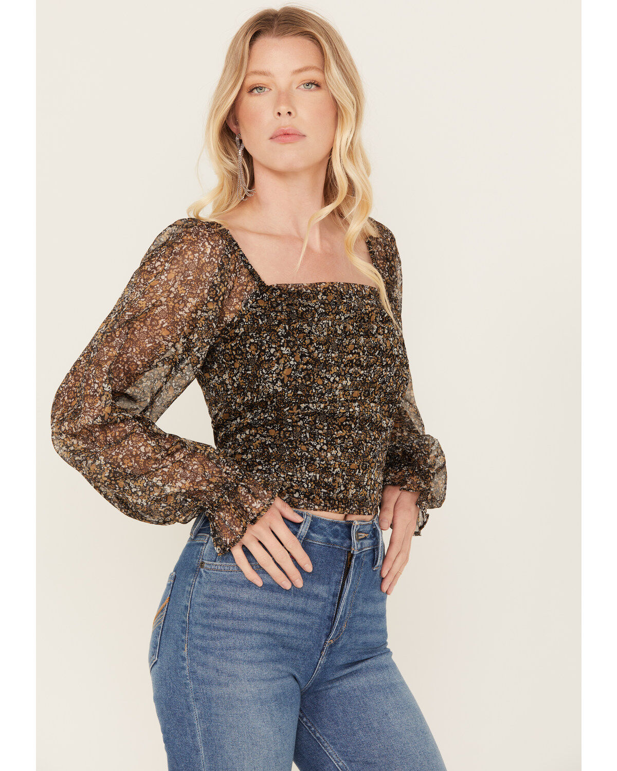 Idyllwind Women's Floral Ditsy Floral Print Long Sleeve Top