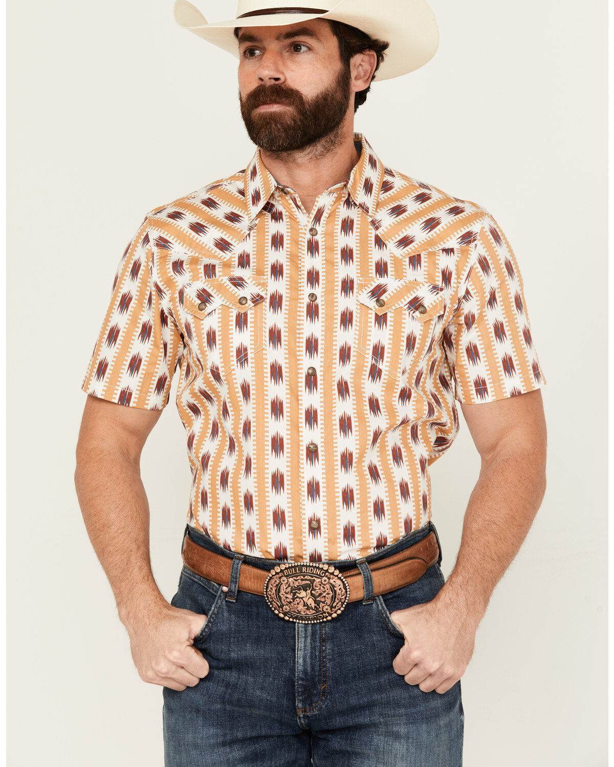 Cody James Men's Saint Abstract Striped Short Sleeve Snap Western Shirt