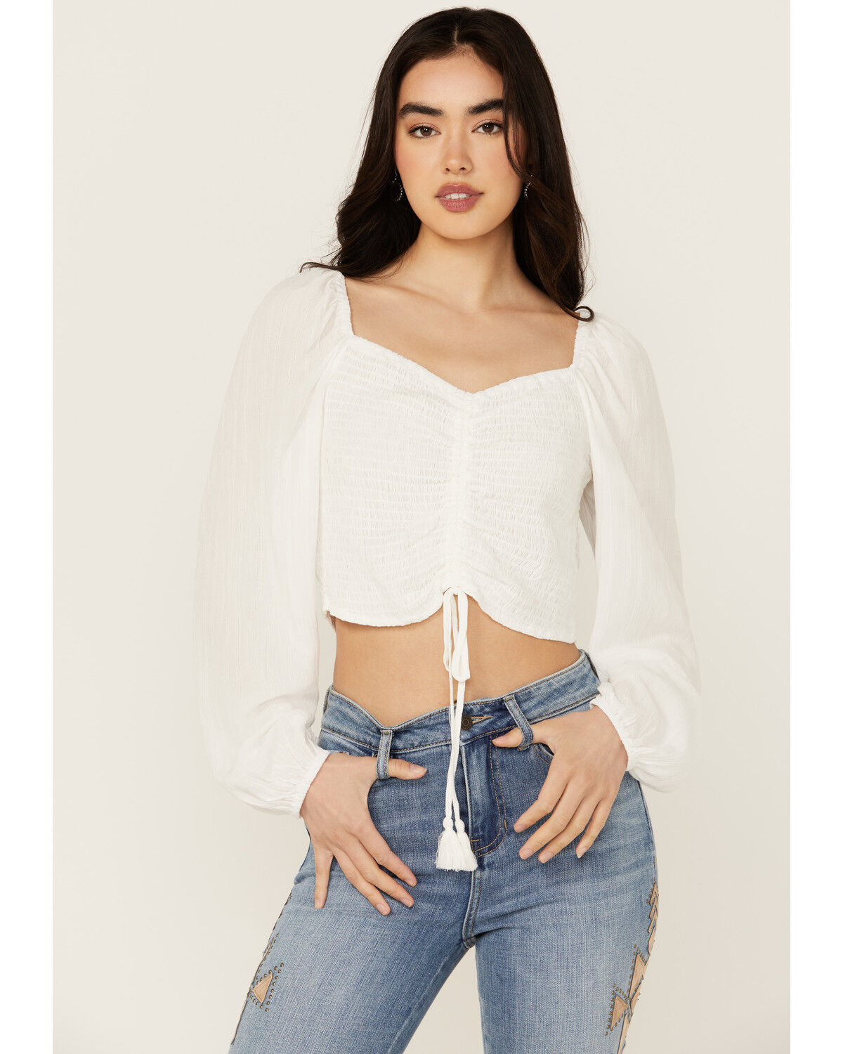 Idyllwind Women's Lena Smocked Long Sleeve Cropped Blouse