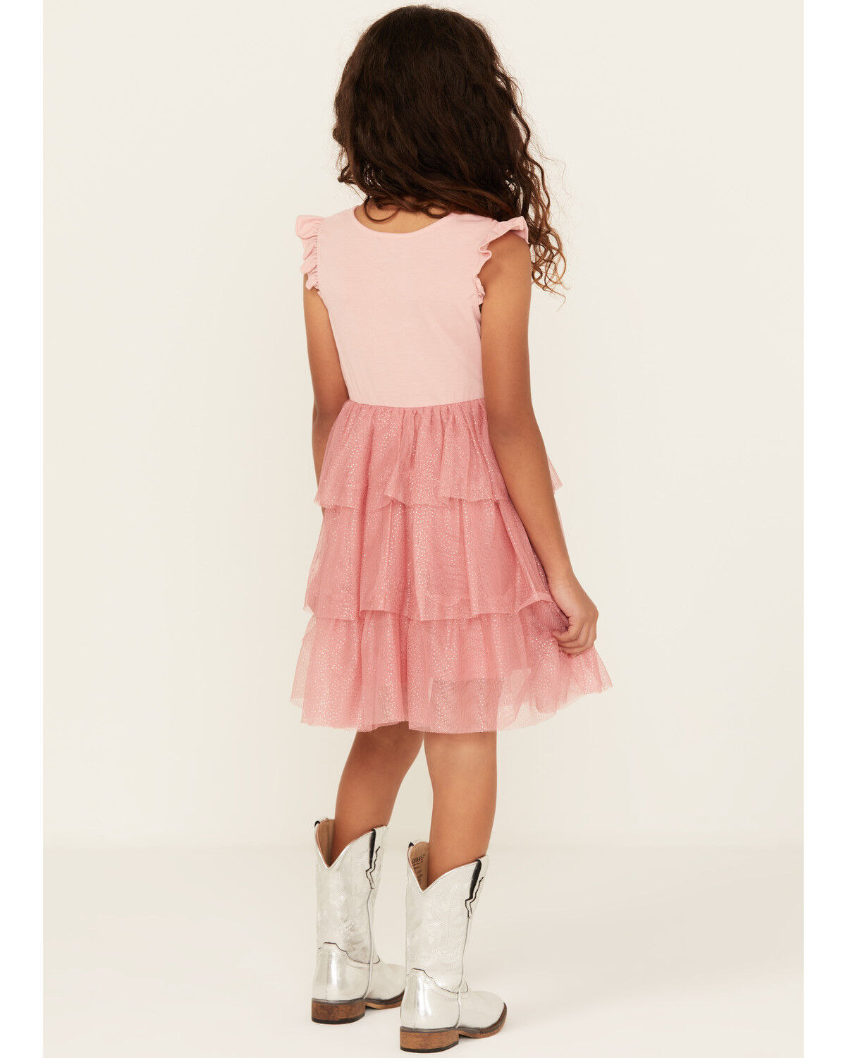 Sugar California Girls' Unicorn Sequin Tiered Ruffle Dress