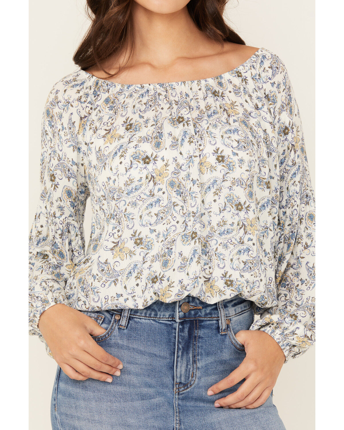 Wild Moss Women's Paisley Print Long Sleeve Top