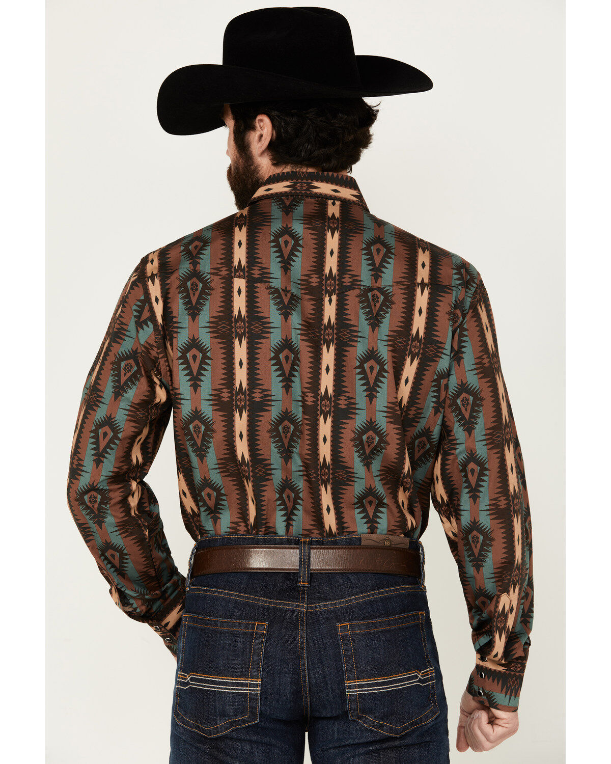 Wrangler Men's Southwestern Print Long Sleeve Snap Western Shirt