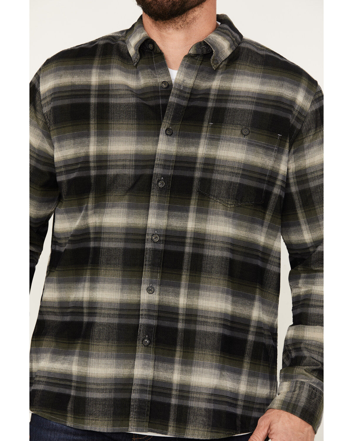 North River Men's Corduroy Medium Plaid Long Sleeve Button Down Shirt