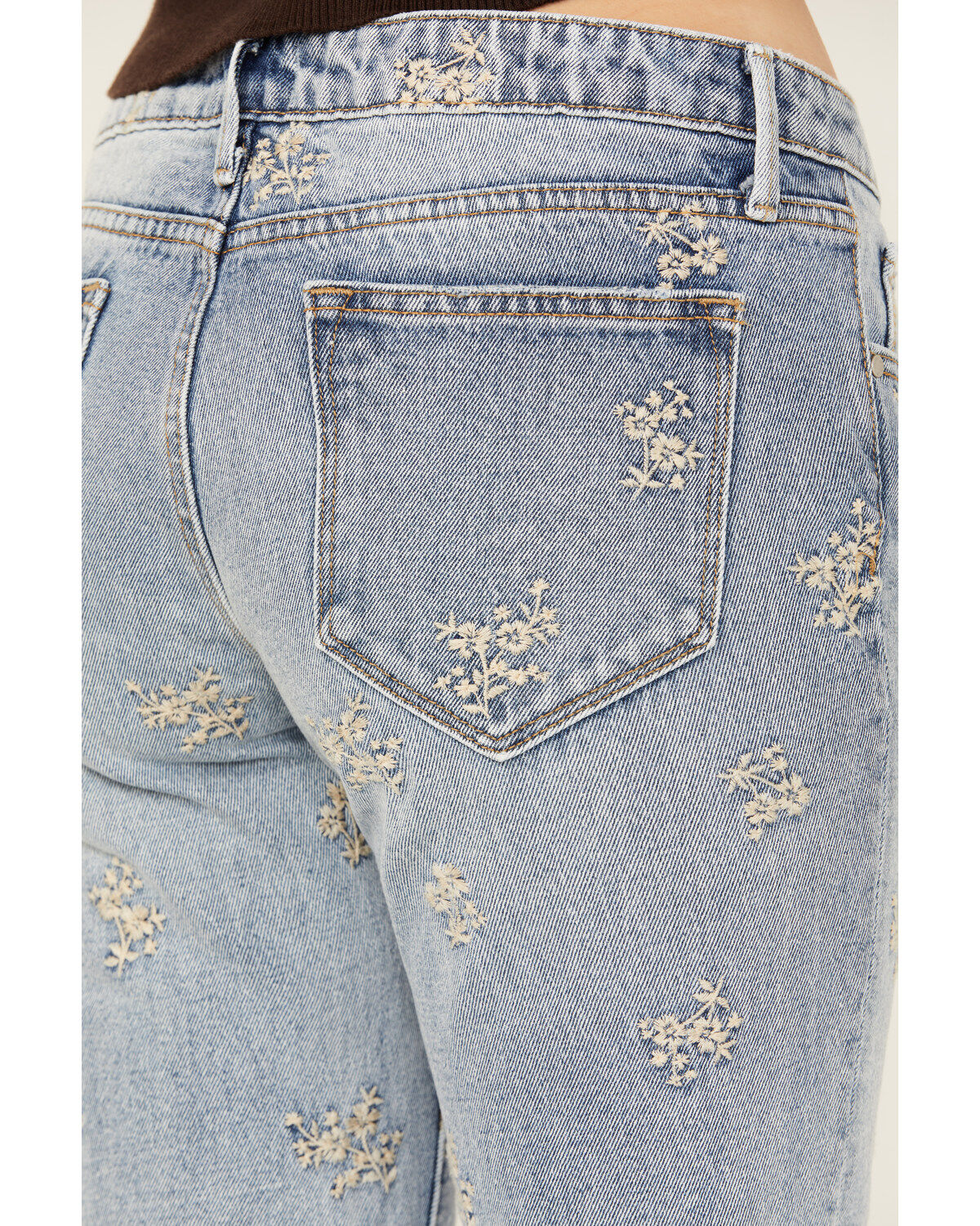 Driftwood Women's Eva Light Wash Low Rise Floral Flare Jeans