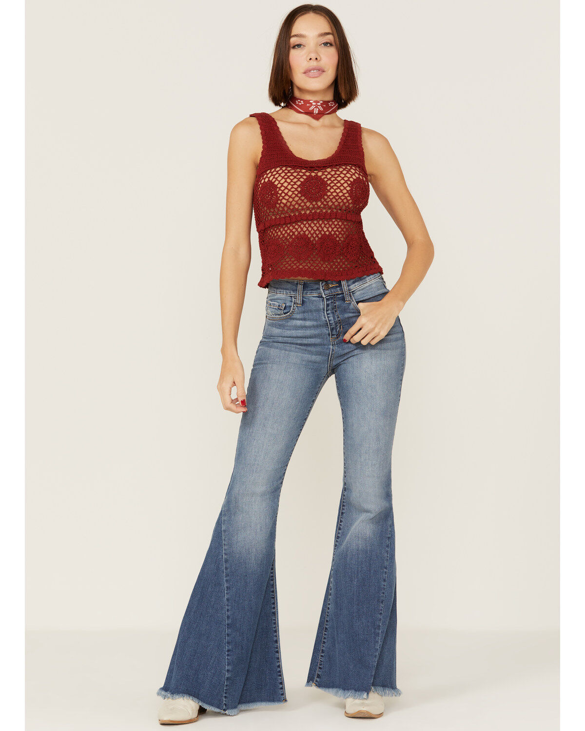 Saints & Hearts Women's Rust Crochet Knit Tank