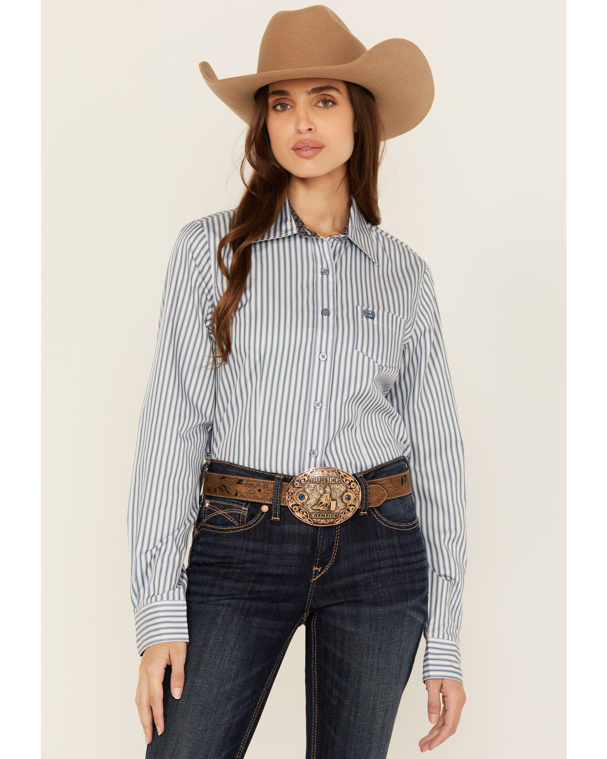 Cinch Women's Striped Long Sleeve Button-Down Western Shirt