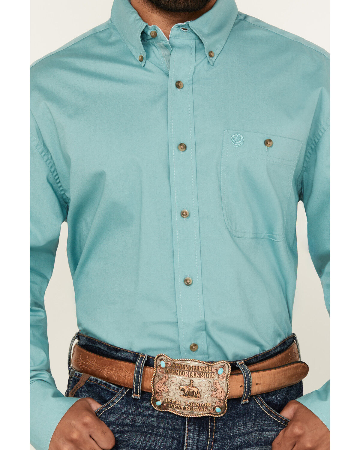 George Strait by Wrangler Men's Solid Long Sleeve Button-Down Stretch Western Shirt