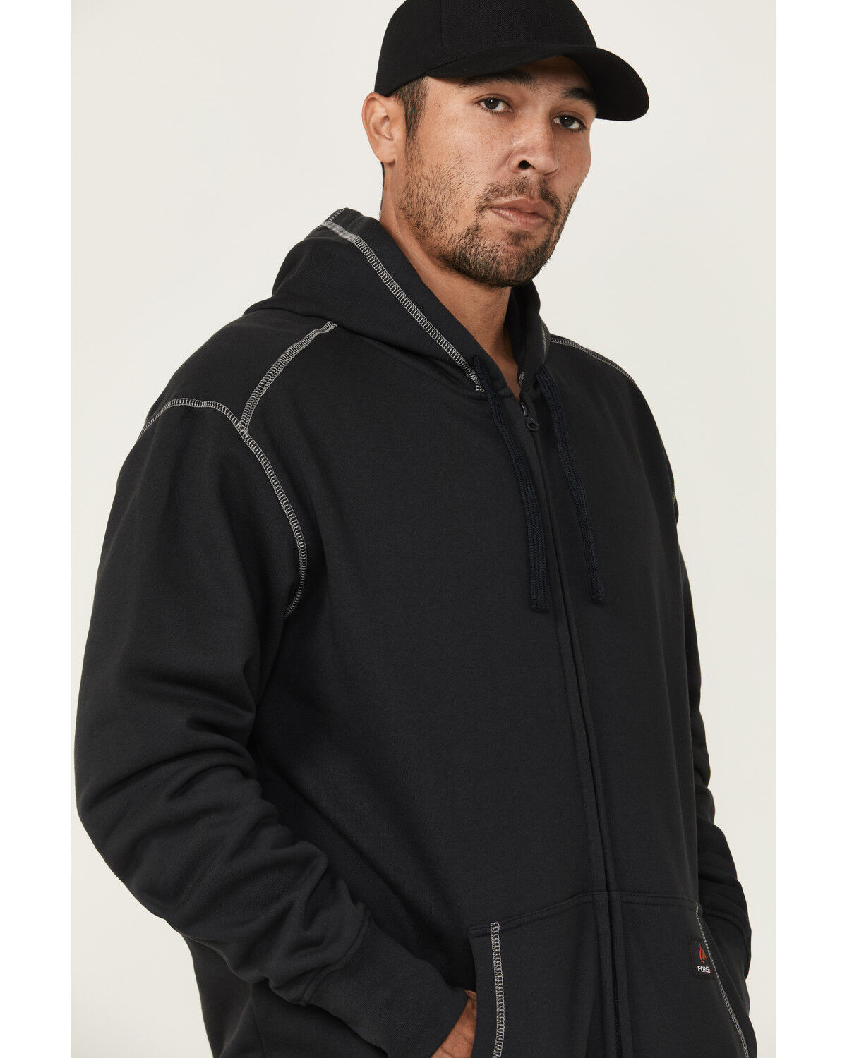 Forge Workwear Men's FR Solid Contrast Stitch Zip Hooded Jacket
