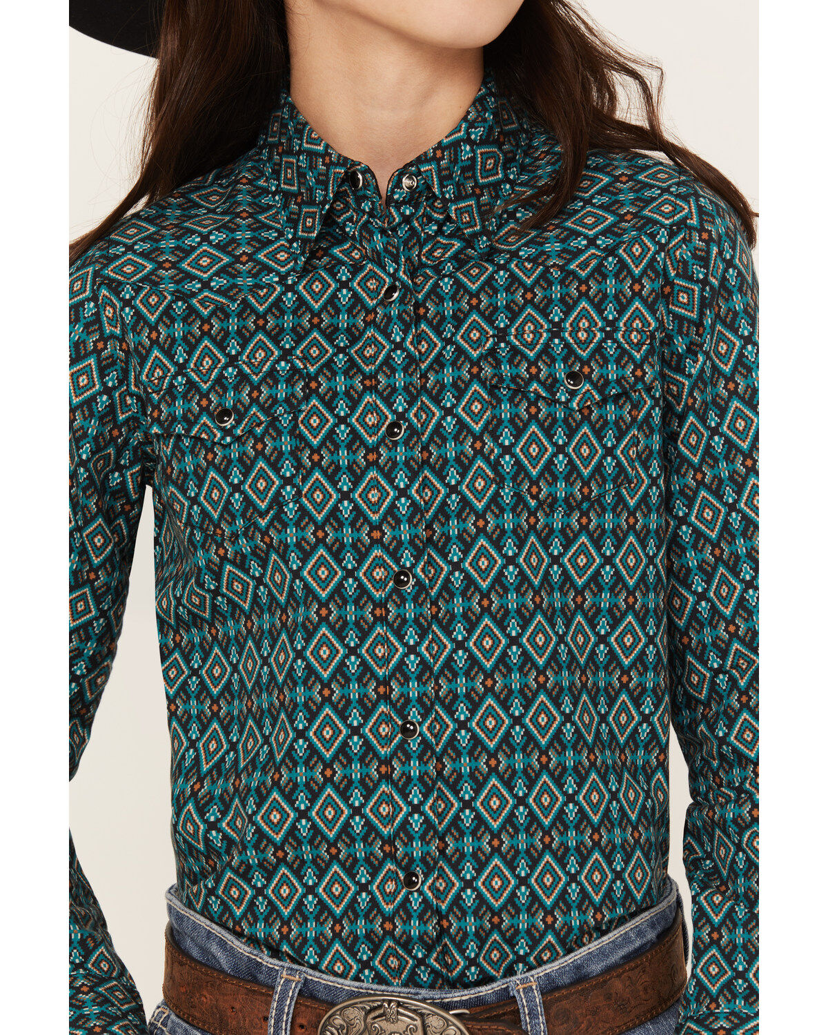 Roper Girls' Geo Print Long Sleeve Snap Western Shirt