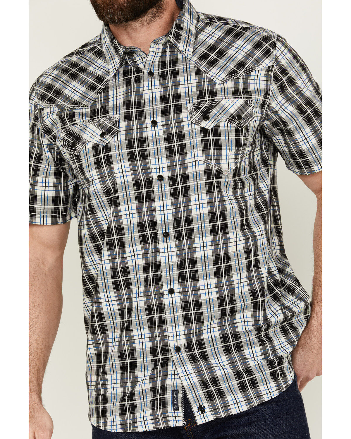 Moonshine Spirit Men's Macho Plaid Print Short Sleeve Snap Western Shirt