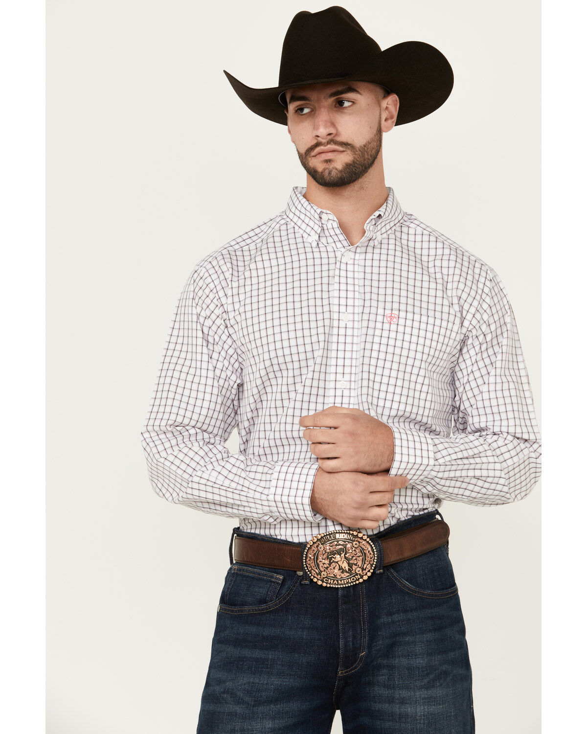 Ariat Men's Briggs Windowpane Plaid Print Long Sleeve Button-Down Western Shirt