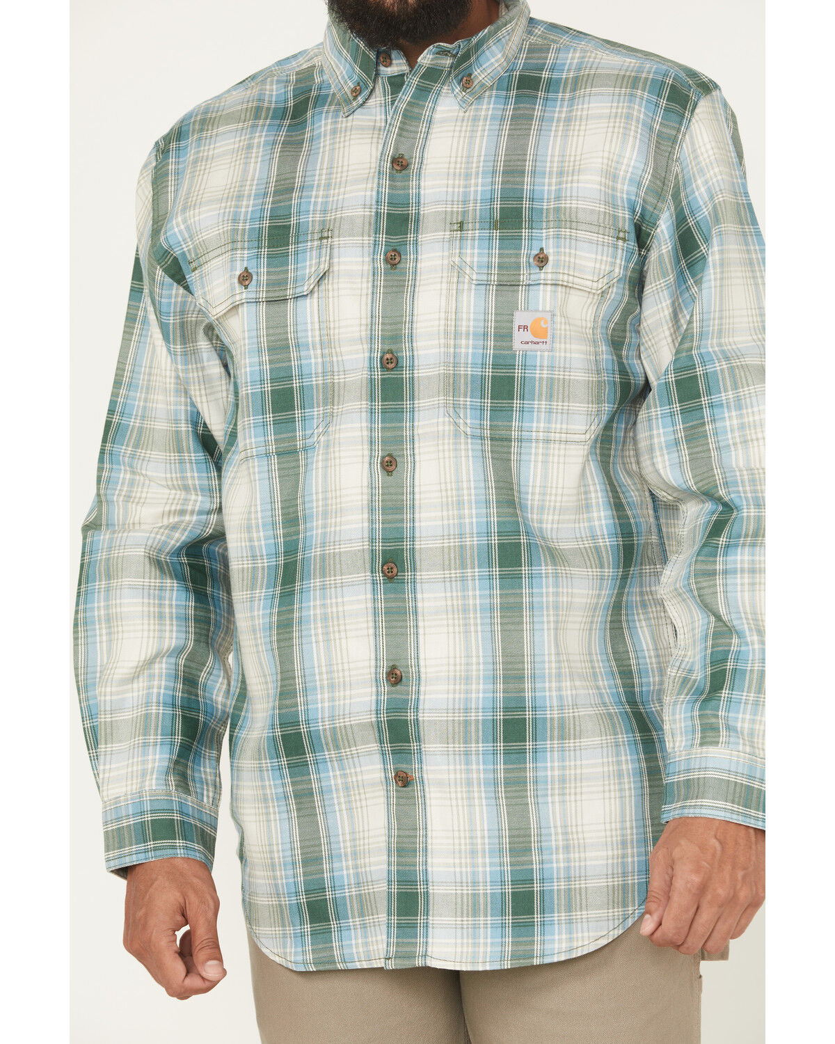 Carhart Men's FR Force Rugged FleX&trade; Loose Fit Midweight Plaid Print Long Sleeve Button-Down Work Shirt