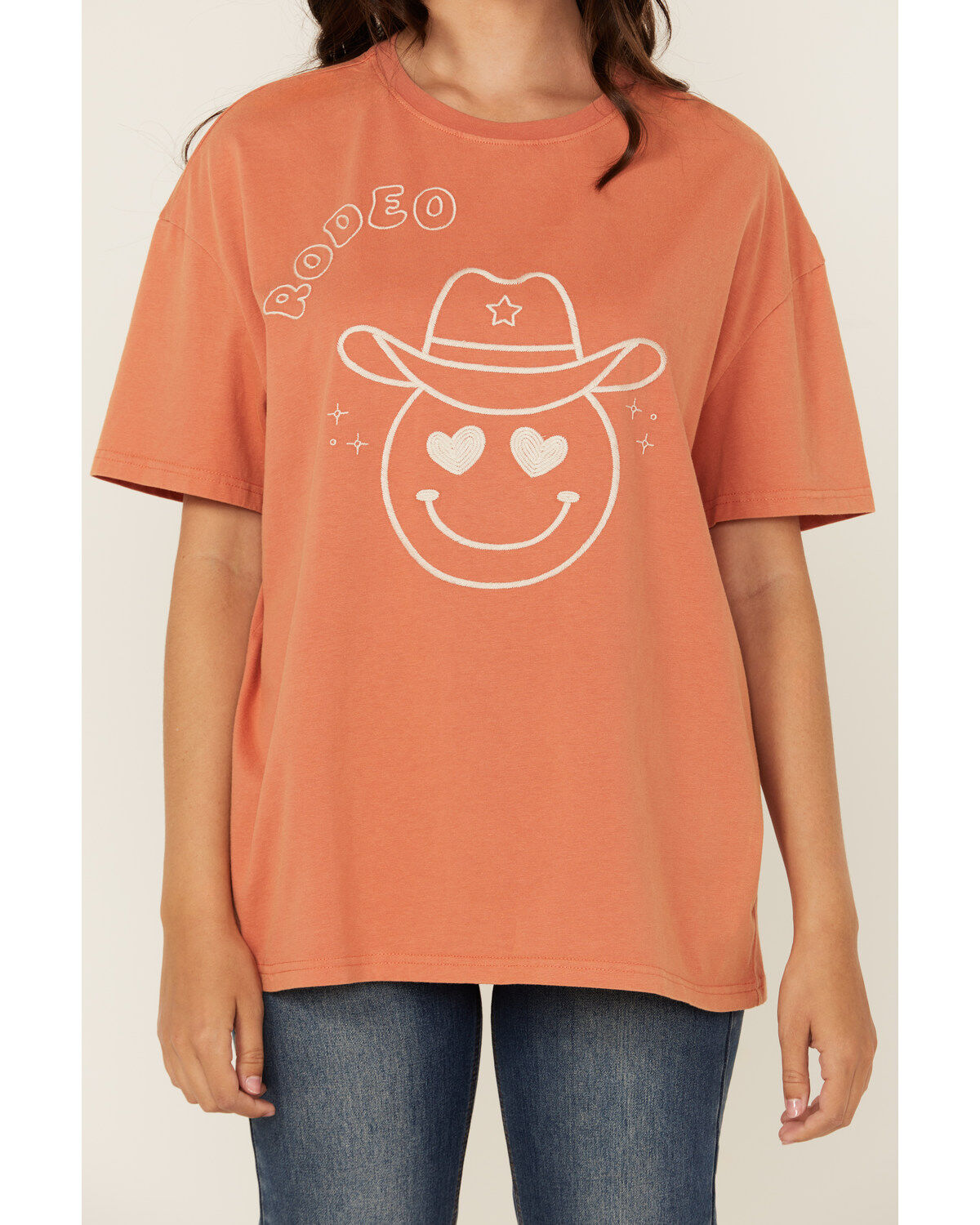 Blue B Women's Embroidered Smiley Rodeo Short Sleeve Graphic Tee