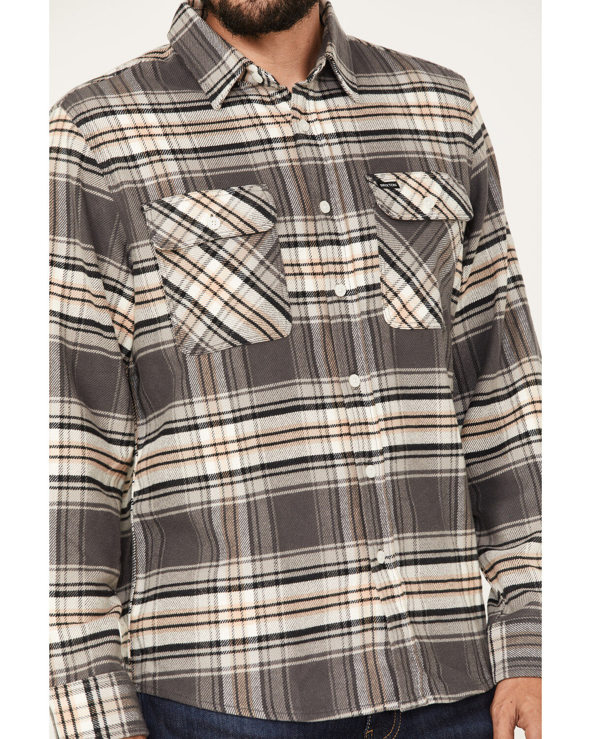 Brixton Men's Bowery Stretch Plaid Print Long Sleeve Utility Flannel Shirt