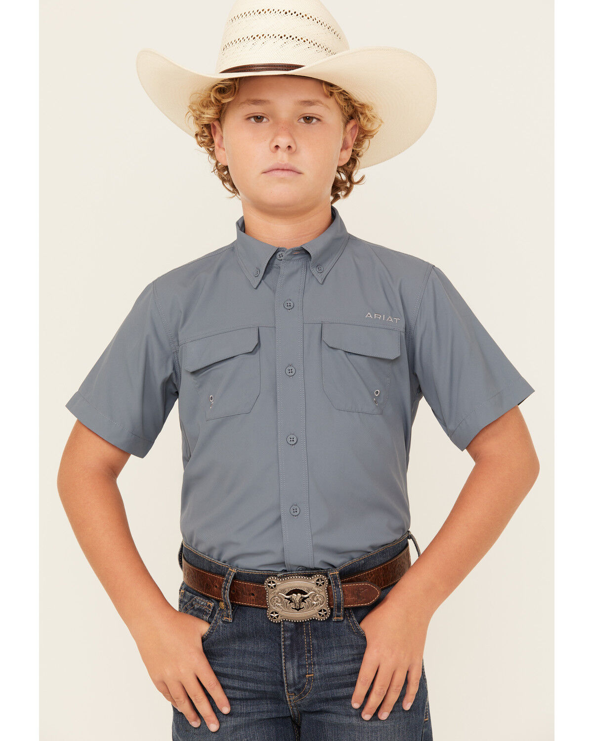 Ariat Boys' VENTEK Solid Short Sleeve Button-Down Western Shirt