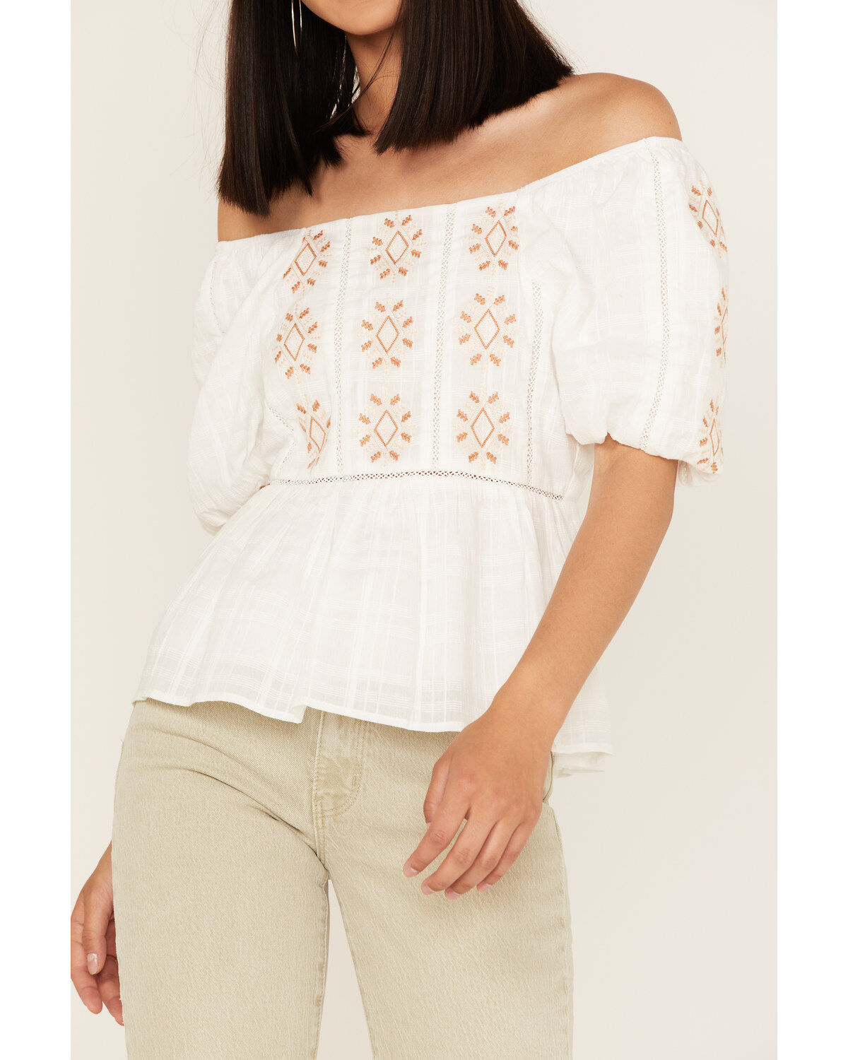 Miss Me Women's Embroidered Puff Sleeve Top