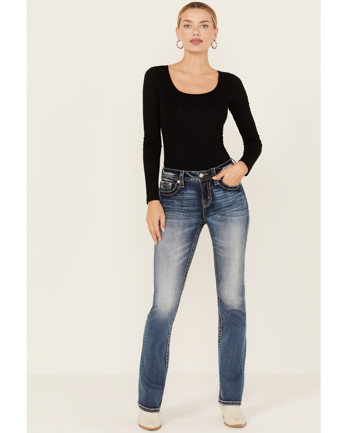 Miss Me Women's Dark Wash Mid Rise Stretch Bootcut Jeans