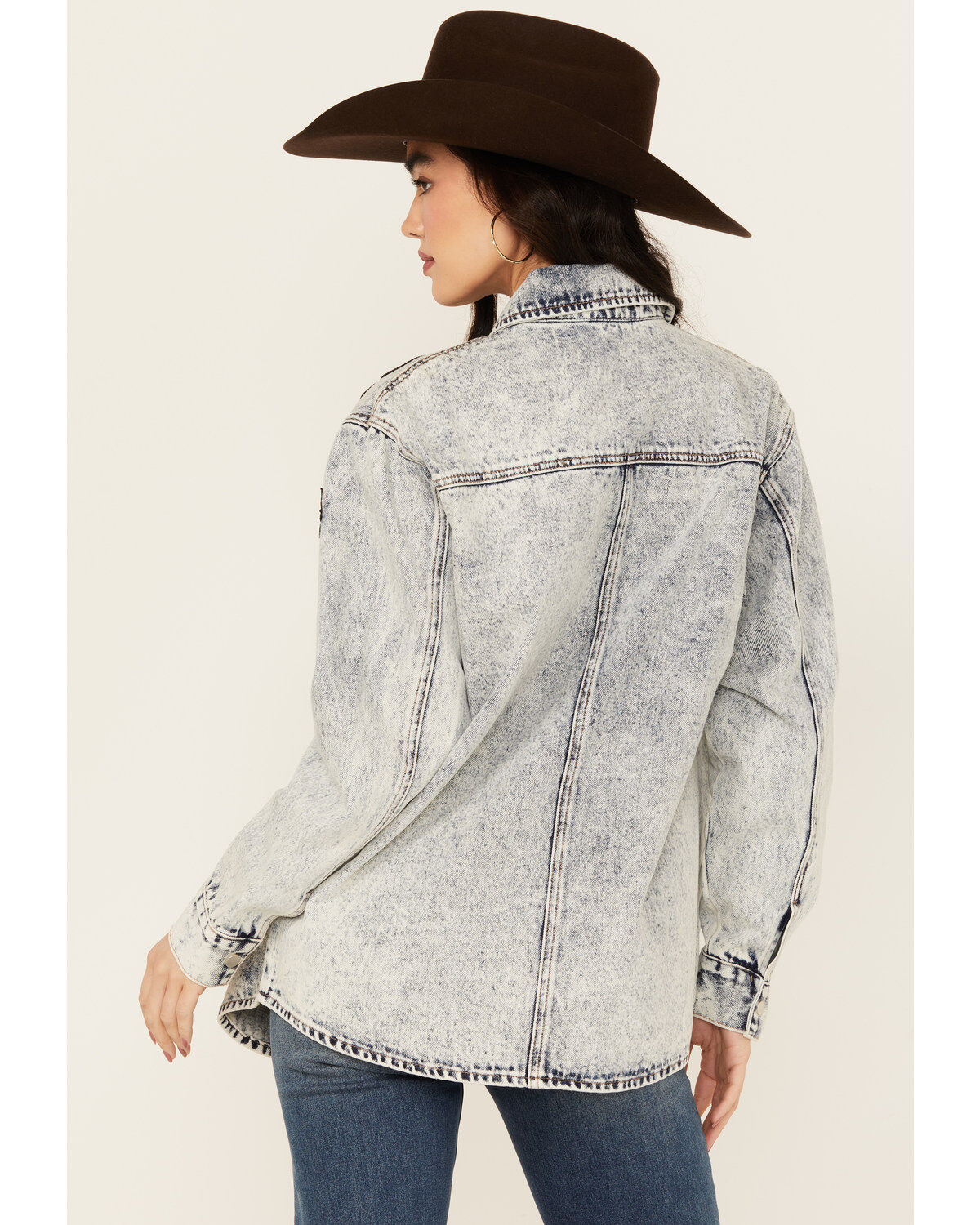 Blue B Women's Western Patchwork Snap Denim Shacket
