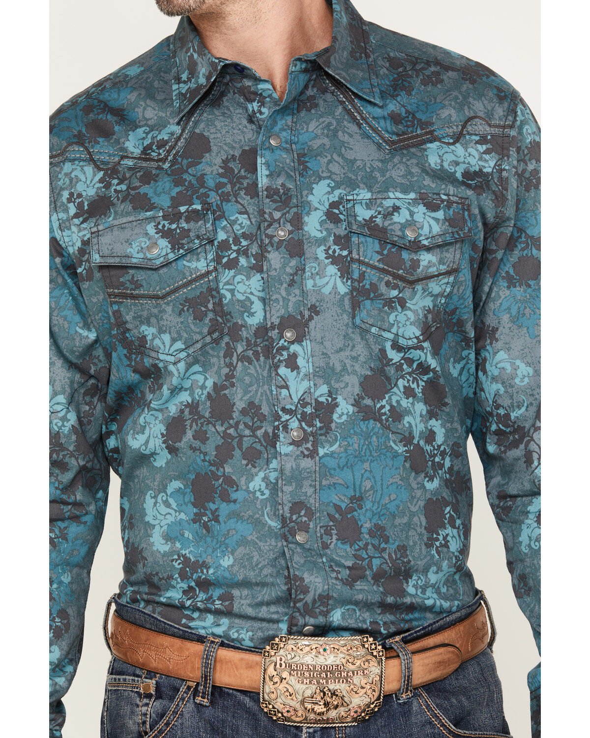 Wrangler Rock 47 Men's Floral Print Long Sleeve Snap Western Shirt