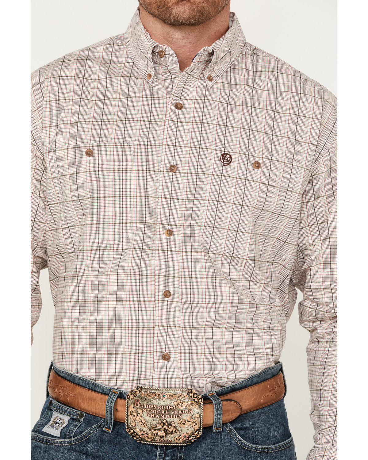 George Strait by Wrangler Men's Plaid Print Long Sleeve Button-Down Western Shirt - Big