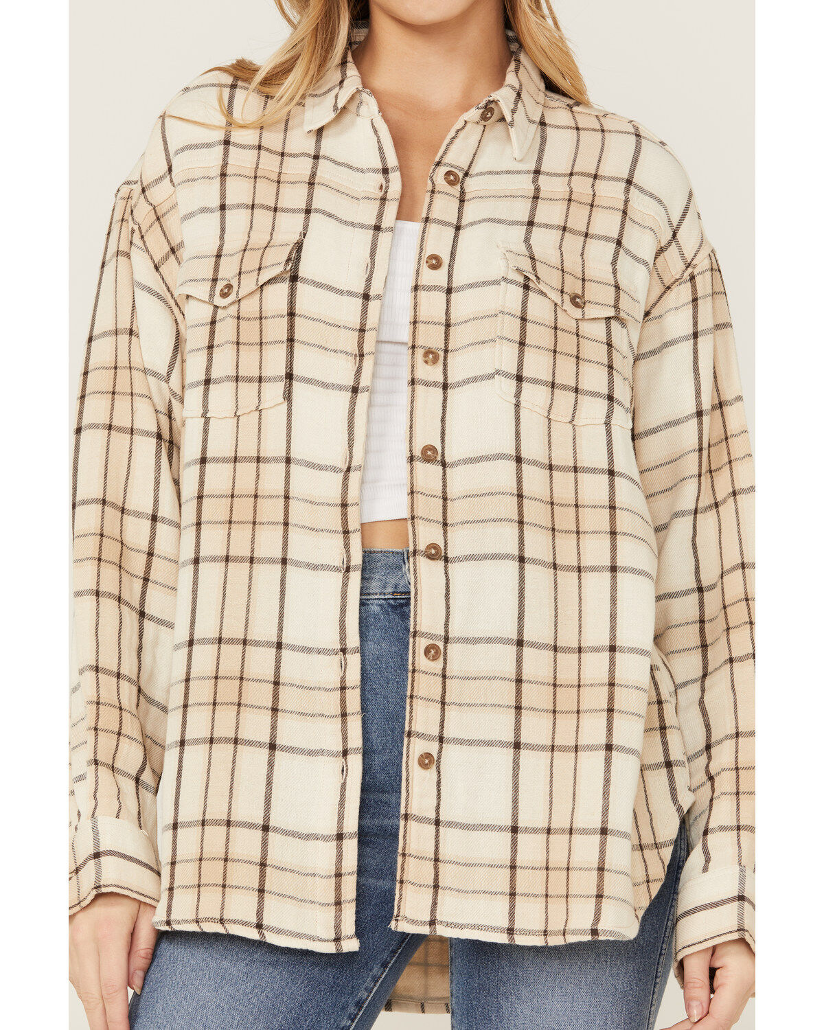 Cleo + Wolf Women's Breezy Sprint Plaid Print Long Sleeve Shirt