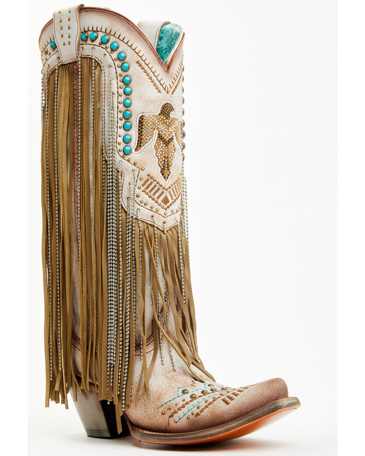 Corral Women's Embroidered and Crystal Eagle Fringe Western Boots - Snip Toe