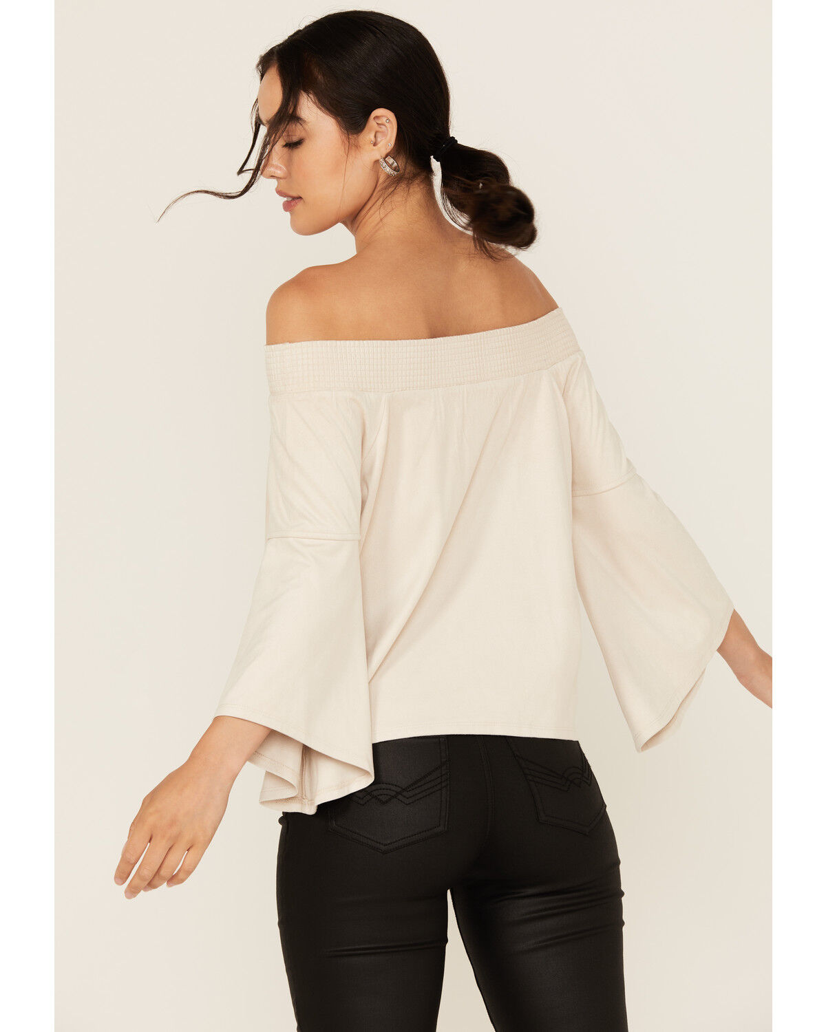 Shyanne Women's Solid Faux Suede Off The Shoulder Long Sleeve Shirt