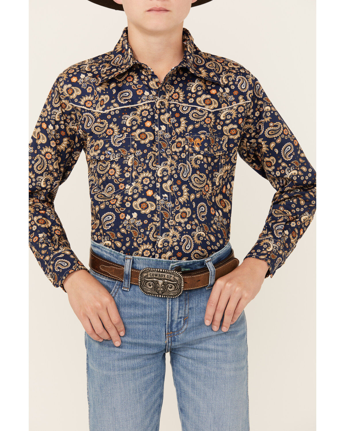 Cowboy Hardware Boys' Paisley Print Long Sleeve Snap Western Shirt