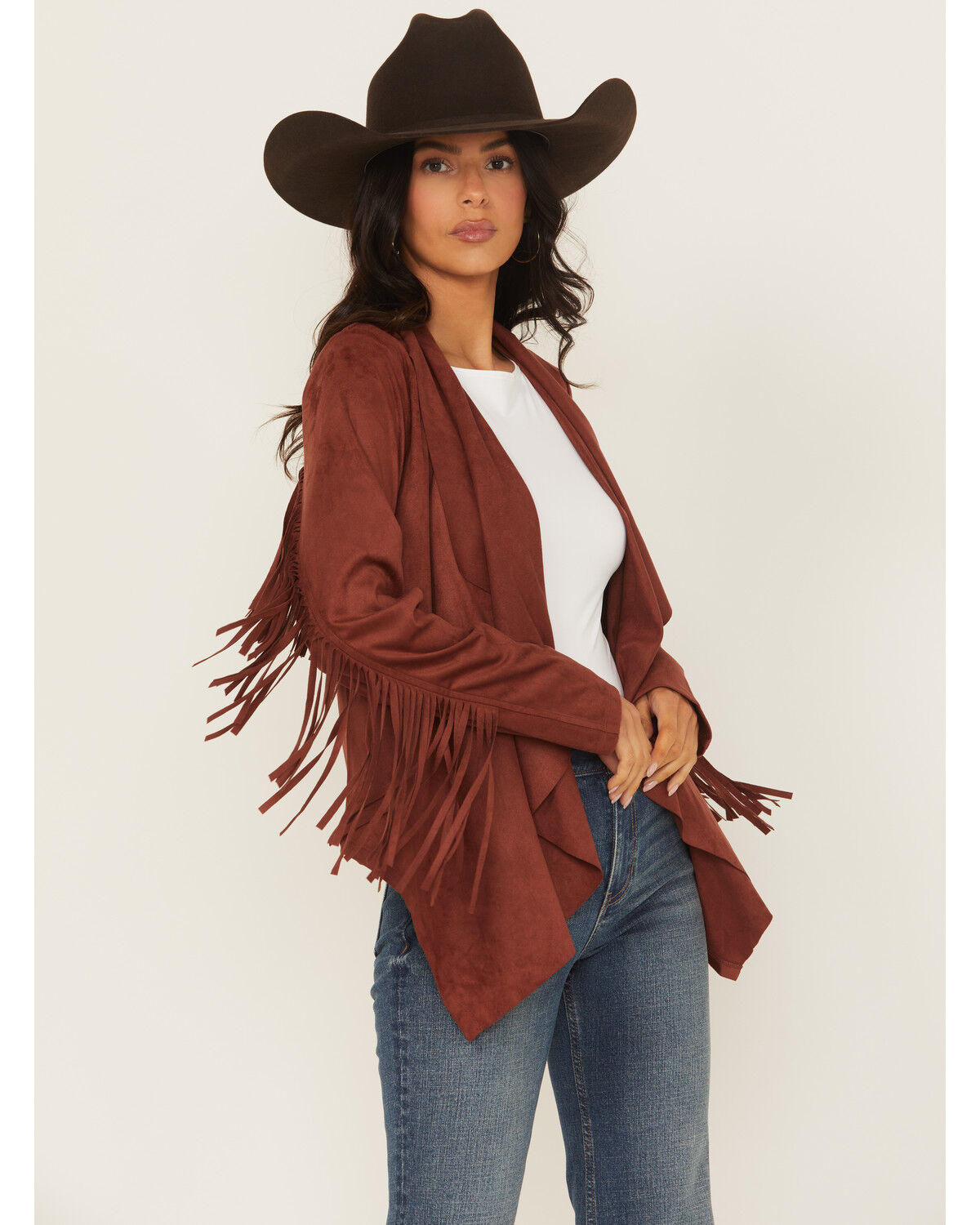 Shyanne Women's Cascade Front Faux Suede Fringe Jacket
